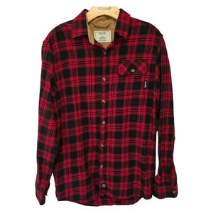 Yee Yee men's Flannel Plaid Button Down Shirt Red and Black - medium